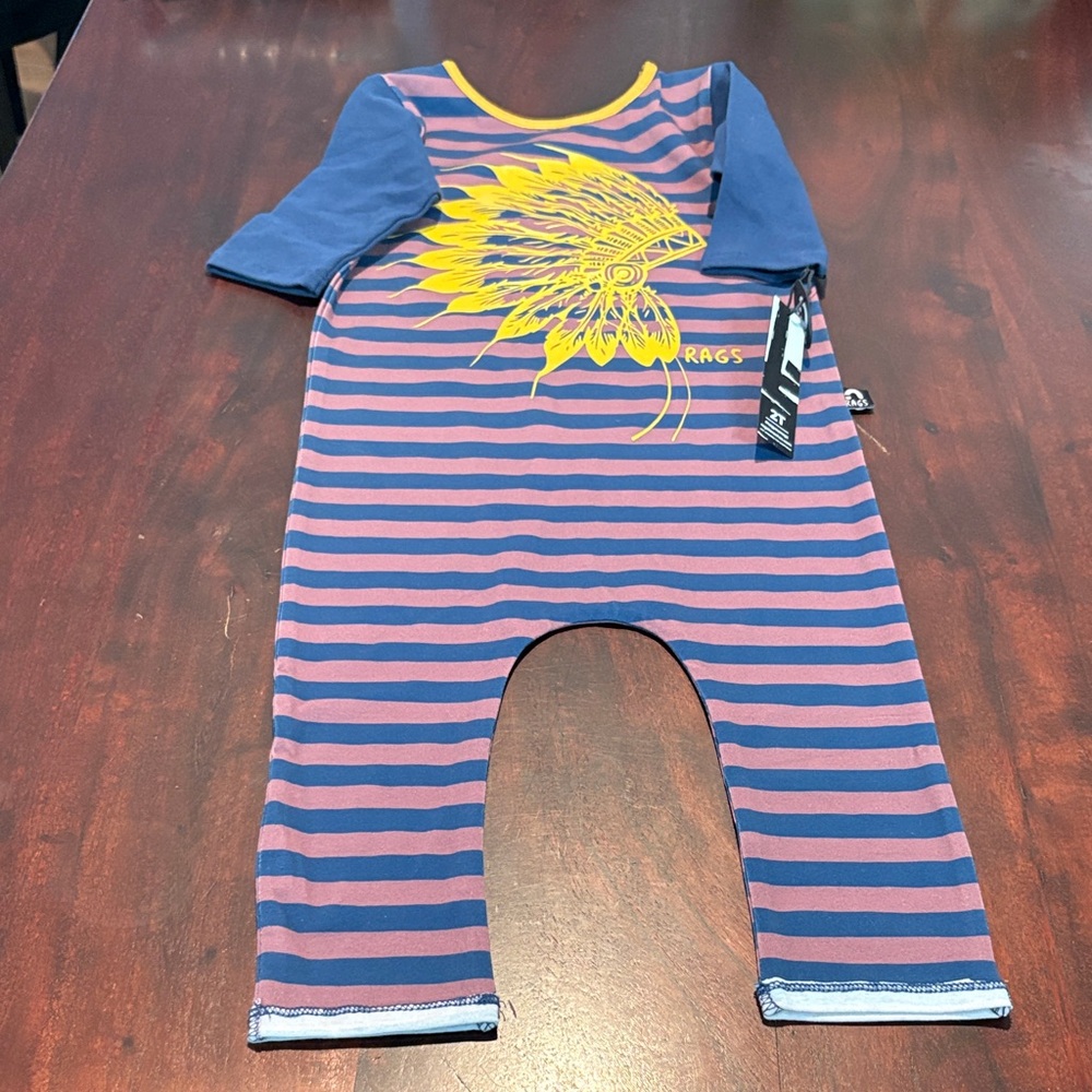 Rags to Raches Navy and Burgundy romper